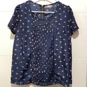 Korean Style horse print pleated puff sleeves zip back blouse shirt top tshirt S